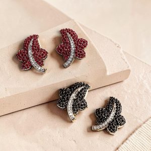 Autumn Royale Leaf Stud Earrings – 24K Gold Plated Zirconia Designer Earrings