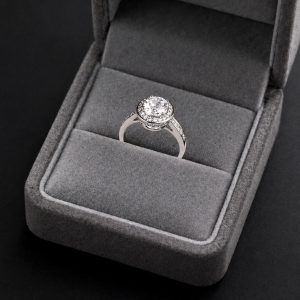 Celestial Halo Rhodium Plated Zirconia Ring for Women – Luxury Solitaire Engagement Style Ring