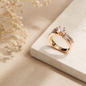 Aurora Grace 18K Gold Plated Zirconia Ring – Elegant Solitaire Statement Ring