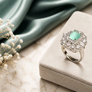 Mint Royale Rhodium Plated Iced Green Zirconia Adjustable Ring – Luxury Statement Ring