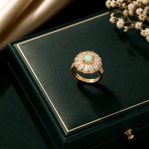 Mint Royale 24K Gold Plated Iced Green Zirconia Adjustable Ring – Luxury Halo Statement Ring