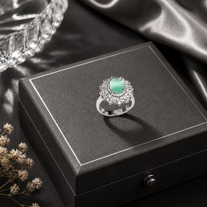 Mint Aurora Halo Adjustable Ring – Rhodium Plated Iced Green Zirconia Statement Ring