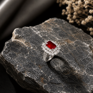 Crimson Royale Adjustable Ring – Rhodium Plated Ruby Red Zirconia Statement Ring