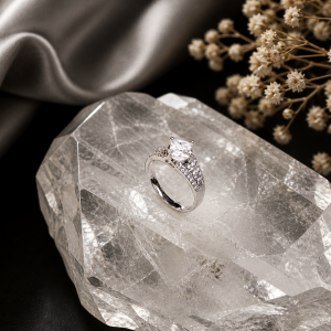 Crystal Majesty Solitaire Ring – Rhodium Plated Zirconia Engagement Ring