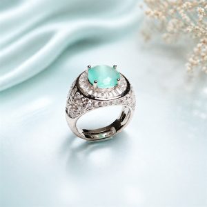 Arctic Mint Crown Adjustable Ring – Rhodium Plated Iced Green Zirconia Statement Ring