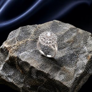 Crystal Blossom Royale Ring – Rhodium Plated AAA Zirconia Floral Statement Ring