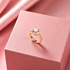 Blush Crown Elegance Ring – 18K Gold Plated AAA Zirconia Halo Ring