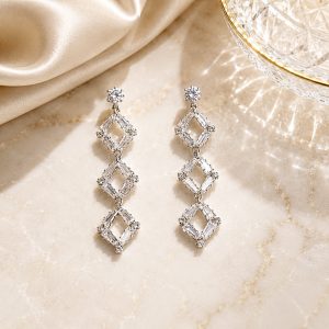 Celestia Prism Cascade Earrings – Rhodium Plated Baguette Zirconia Dangle Earrings