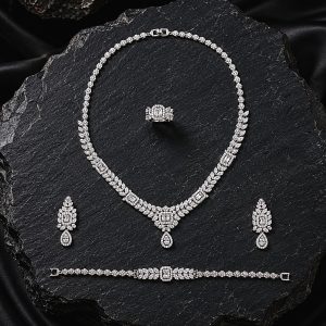 Royal Majesty Radiance Jewelry Set – Rhodium Plated AAA+ Zirconia Necklace, Earrings, Bracelet & Adjustable Ring Set