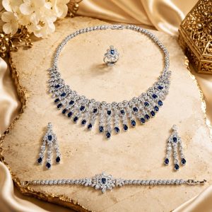 Royal Sapphire Elegance Rhodium Plated Zirconia Jewelry Set