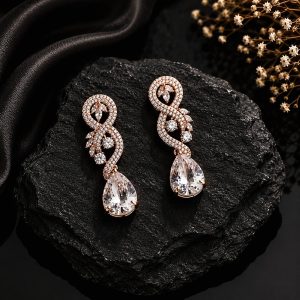 Infinity Radiance 18K Gold Plated Pear Cut Zirconia Drop Earrings – Luxury Designer Statement Earrings