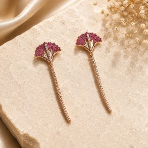 Blossom Grace 18K Gold Plated Pink Zirconia Floral Tassel Earrings – Luxury Designer Long Drop Earrings