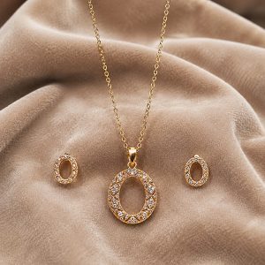 Imperia Halo 24K Gold Plated Zirconia Oval Pendant Set – Luxury Designer Jewelry