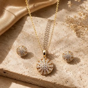 Solaris Majesty 24K Gold Plated Zirconia Sunburst Pendant Set