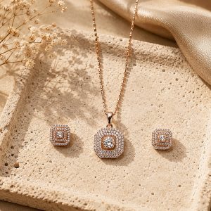 Imperial Prism 18K Gold Plated Zirconia Geometric Pendant Set