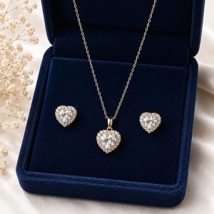 Eternal Heart Halo 14K Gold Plated Zirconia Pendant Set – Romantic Luxury Jewelry