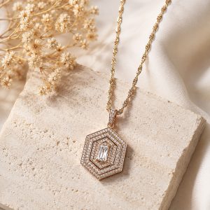 Regal Prism Hexagon 18K Gold Plated Zirconia Pendant