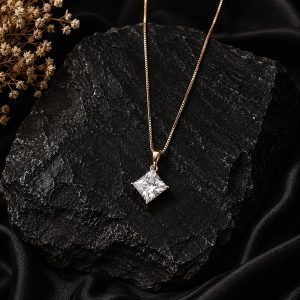 Celestial Solitaire 18K Gold Plated Princess Cut Zirconia Pendant