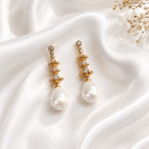 Pearl Aurora 18K Gold Plated Zirconia Pearl Drop Earrings – Luxury Bridal Designer Earrings