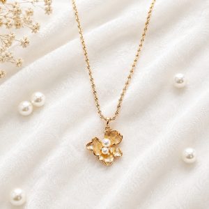 Golden Blossom Pearl 18K Gold Plated Zirconia Flower Pendant