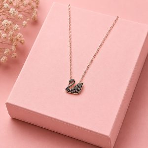 Midnight Swan 18K Gold Plated Black Zirconia Swan Pendant Necklace – Elegant Luxury Designer Necklace