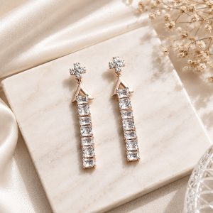 Celestia Prism 18K Gold Plated Zirconia Linear Drop Earrings – Luxury Designer Crystal Earrings