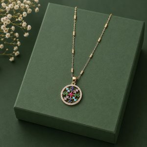 Aurora Blossom 18K Gold Plated Multicolor Zirconia Floral Pendant