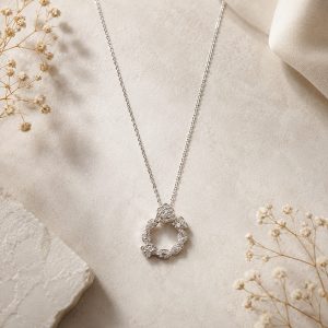 Celestial Blossom Rhodium Plated Zirconia Floral Pendant