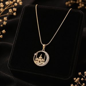 18K Gold Plated Crescent Mosque Islamic Pendant