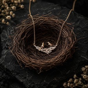 Golden Songbird Nest 18K Gold Plated Zirconia Pendant