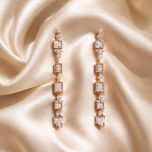 Aurielle Luxe 18K Gold Plated Geometric Zirconia Linear Drop Earrings – Premium Designer Crystal Earrings