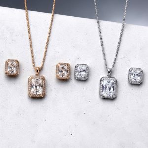 Aurora Royale Emerald-Cut Zirconia Pendant Set