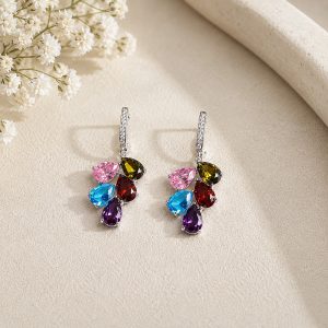 Prism Petals Rhodium Plated Multicolor Zirconia Drop Earrings