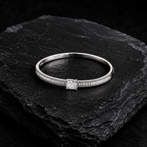 Lumière Royale Rhodium Plated Princess-Cut Zirconia Bangle
