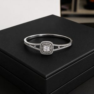 Aurevia Halo Rhodium Plated Square Zirconia Bangle