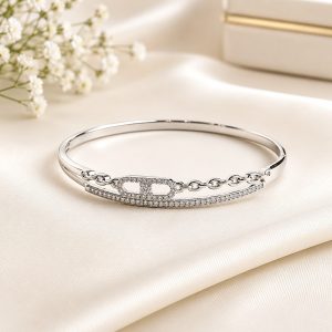Celestia Link Rhodium Plated Zirconia Chain Accent Bangle
