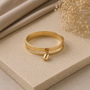 Liora Lock Charm 24K Gold Plated Stainless Steel Bangle