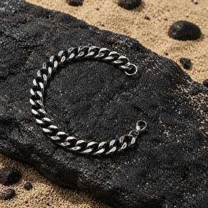 Onyx Viper Stainless Steel Black Cuban Link Bracelet for Men